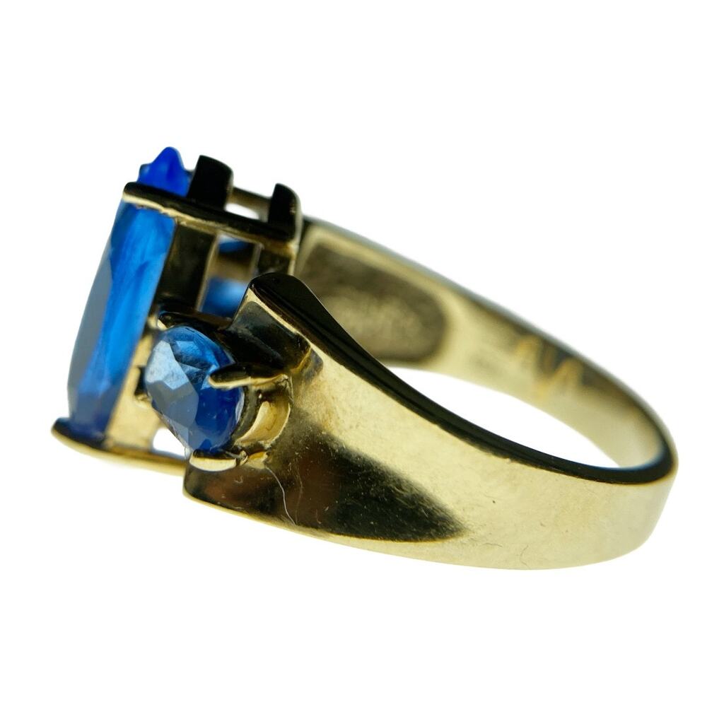 10K Gold Tanzanite Ring Marquise Center 3 Stone Statement Size 6 - Picture 2 of 14